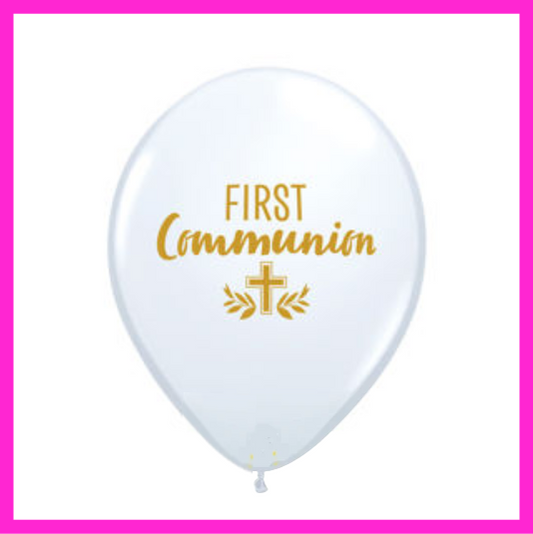 12" First Communion with Cross White Latex Balloon R12
