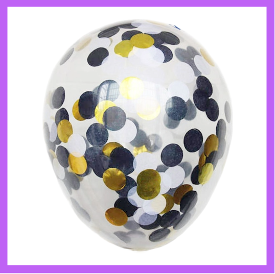 12" Black, Gold, White Confetti Latex Balloon C06