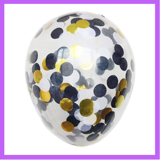 12" Black, Gold, White Confetti Latex Balloon C06