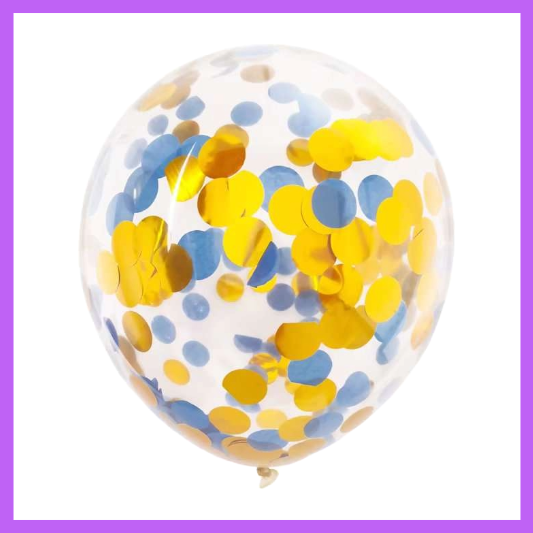 12" Blue and Gold Confetti Latex Balloon C13