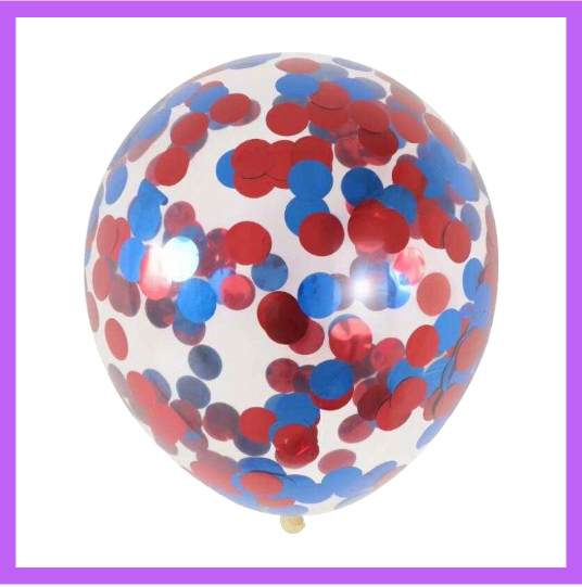 12" Blue and Red Confetti Latex Balloon C16