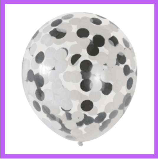 12" Black White Confetti Latex Balloon C04