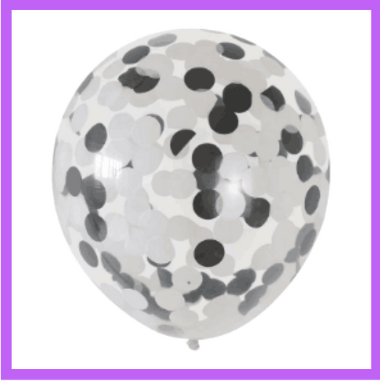 12" Black White Confetti Latex Balloon C04