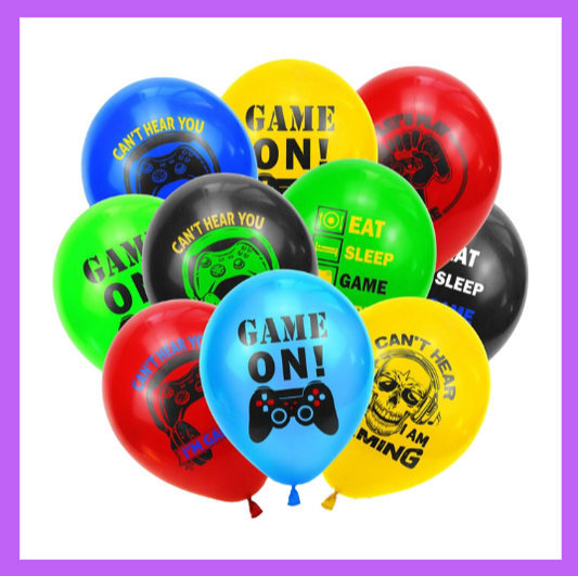 10 Pcs Mixed Gamer, Gaming, Game on Balloons of 12" Latex Balloons BQ62
