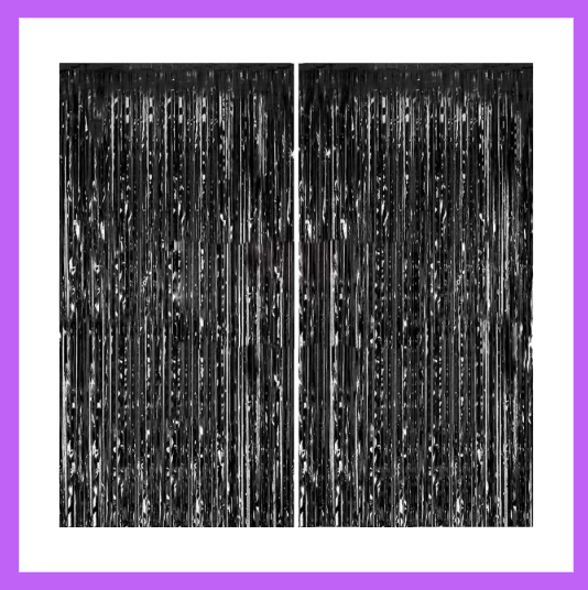 9 Ft long Set of Two Black Foil Curtain Backdrop FC10