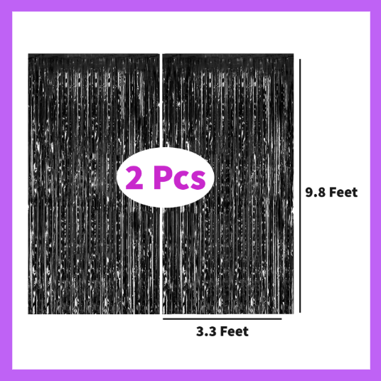 9 Ft long Set of Two Black Foil Curtain Backdrop FC10