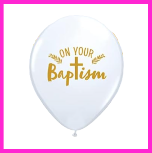 12"  On Your Baptism with Cross White Latex Balloon R13