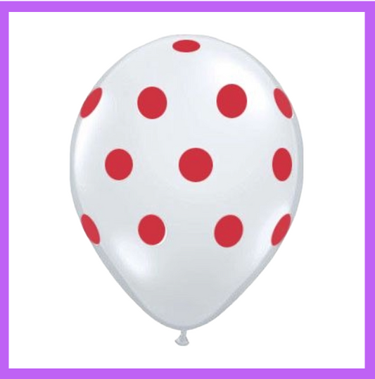 12" White with Red Dots Latex Balloon PL22