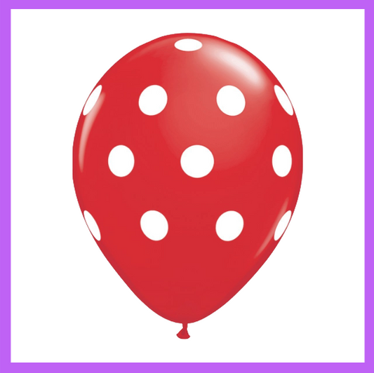 12" Red with White Dots Latex Balloon PL27