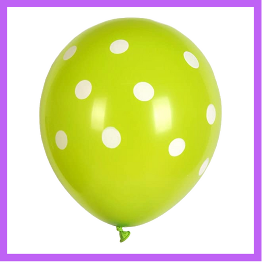 12" Green with White Dots Latex Balloon PL28