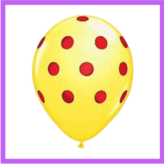 12" Yellow with Red Dots Latex Balloon PL31