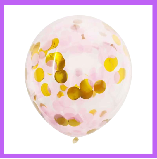 12" Pink and Gold Confetti Latex Balloon C01