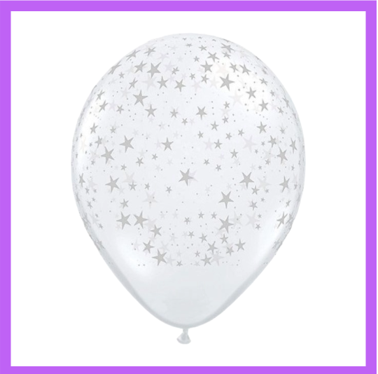 12" Clear with white stars latex Balloon PL04