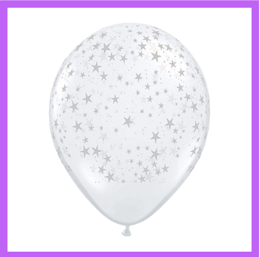 12" Clear with white stars latex Balloon PL04