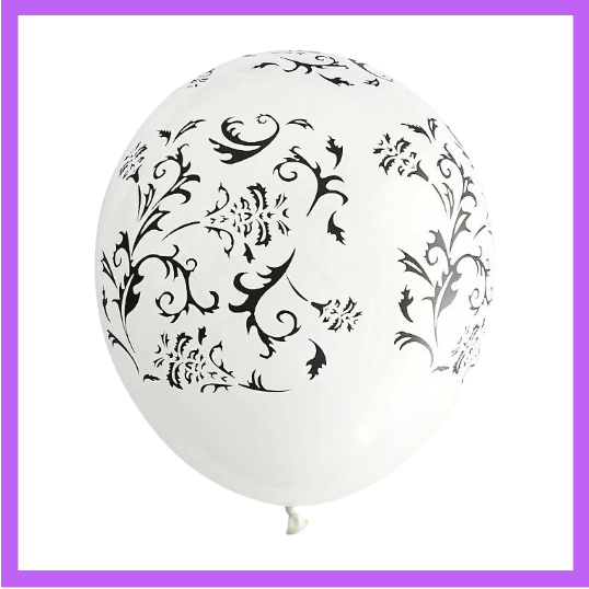 12" Black with white design latex Balloon PL05