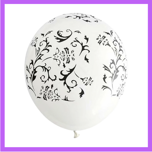 12" Black with white design latex Balloon PL05