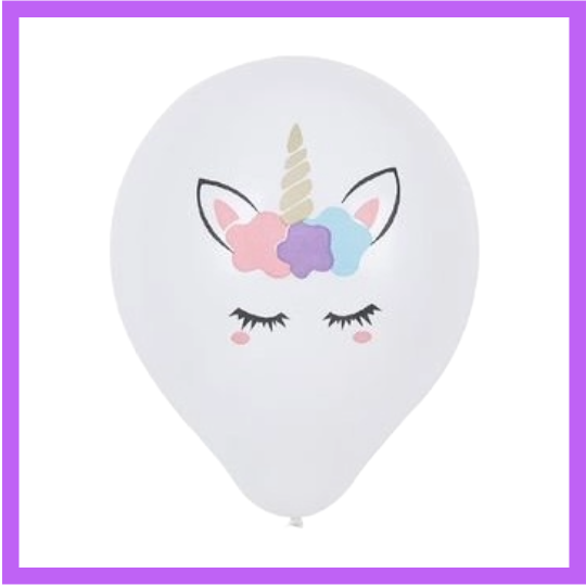 12" White with unicorn latex Balloon PL16