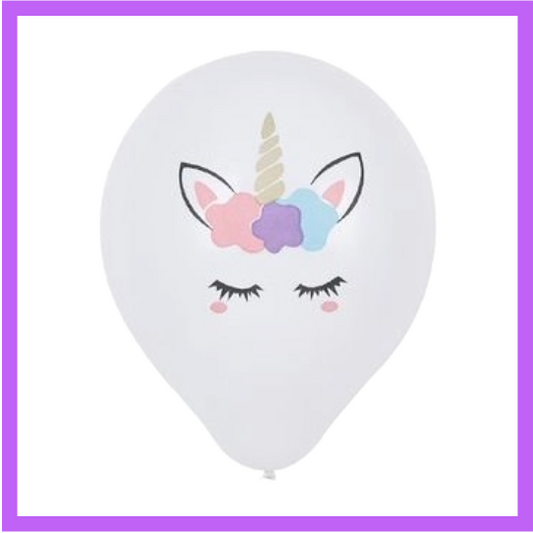 12" White with unicorn latex Balloon PL16