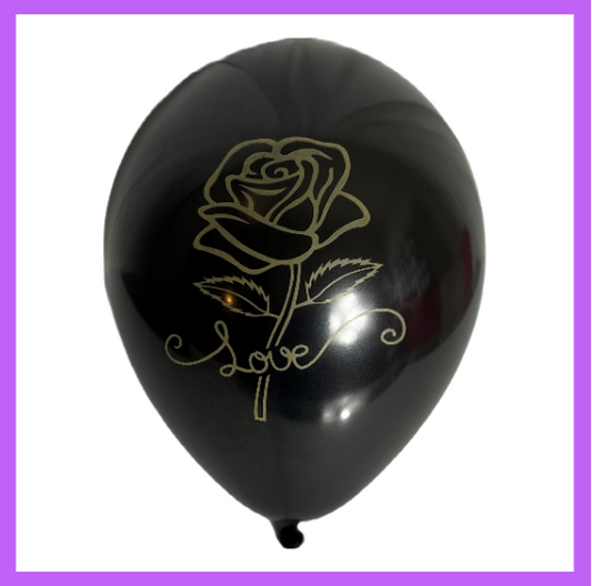 12" Gold Love Rose on Black Latex Balloon PL19