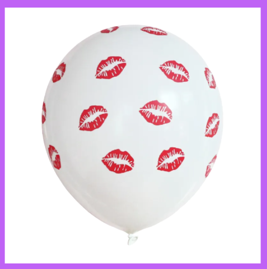 12" White with Red Lips pin up design latex Balloon PL20