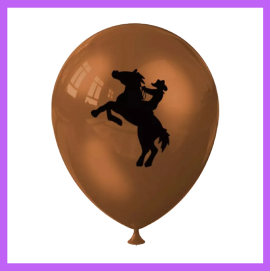 12" Brown Latex with Cowboy on Horse Latex Balloon PL37