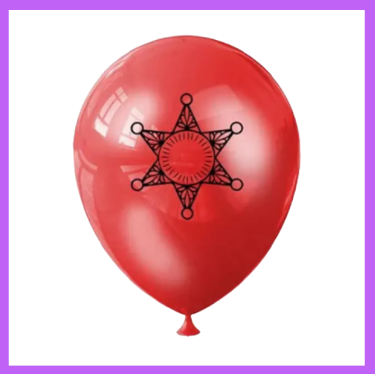 12" Red Latex Balloon with Cowboy Sheriff Star Badge PL38