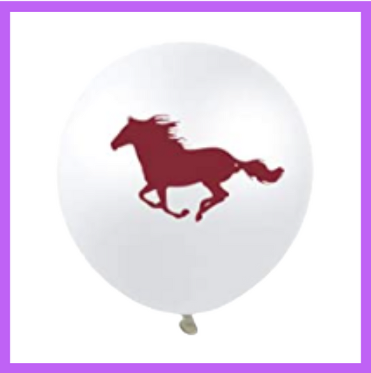 12" White Latex Balloons with Galloping Horse PL41