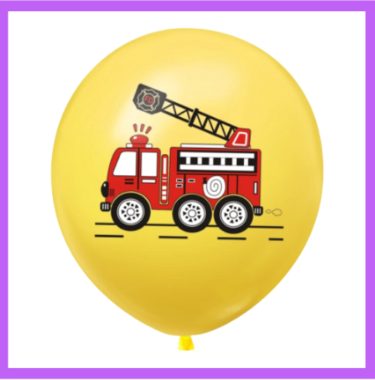 12" Yellow Latex Balloon With Firetruck PL62