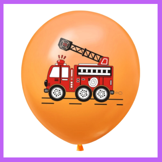 12" Orange Latex Balloon With Firetruck PL63