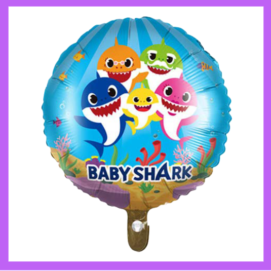 18" Yellow Shark and family Round Foil Balloon SC115