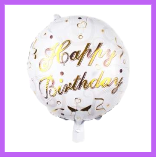 18" Round White and Gold Happy Birthday Foil Balloon HB02