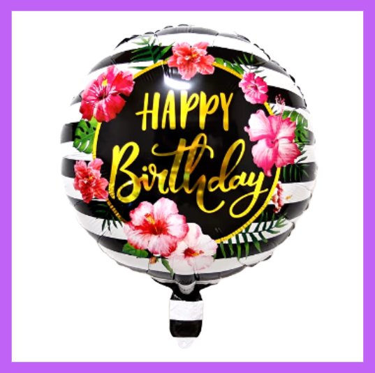 18" Round Pink Flower Happy Birthday Foil Balloon HB10