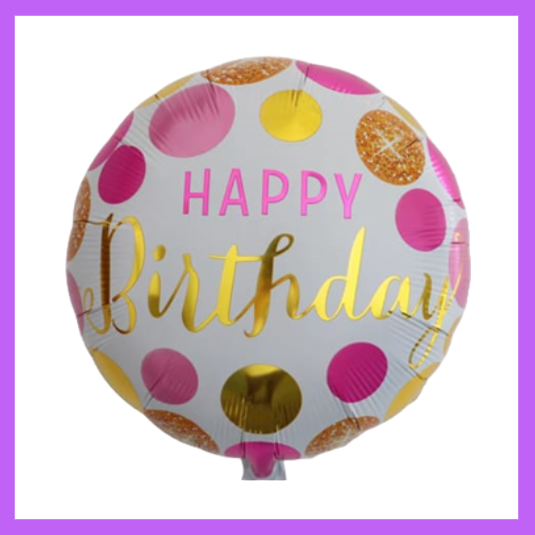 18" Round Pink and Gold Happy Birthday Foil Balloon HB08