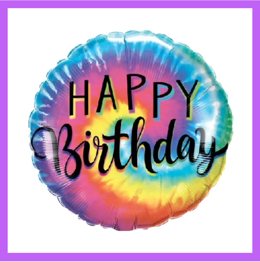 18" Tie Dyed Round Happy Birthday Balloon HB01