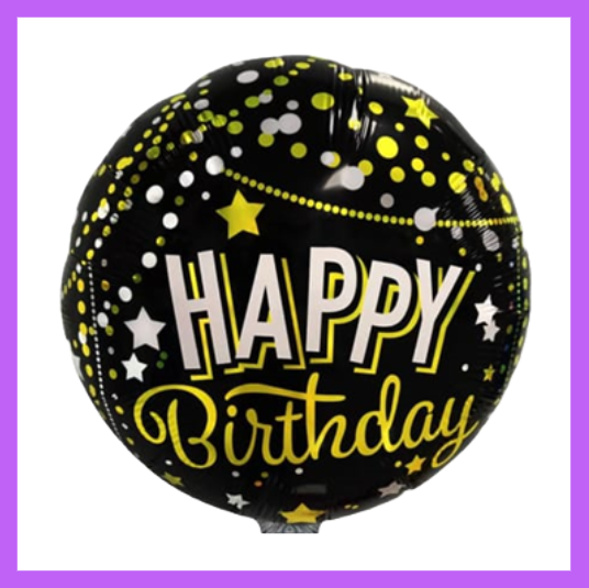 18" Round Gold and Black Happy Birthday Foil Balloon HB15