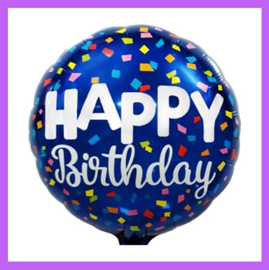 18" Round Confetti decorated Happy Birthday Foil Balloon HB18