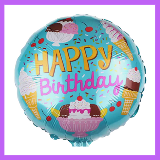 18" Happy Birthday With Sweet Deserts Foil Balloon HB22