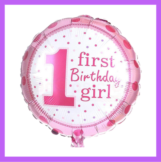 18" 1st Birthday Girl Round Foil Balloon HB20