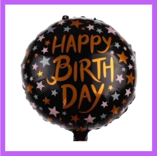 18" Round Orange and Black Happy Birthday with Stars Foil Balloon HB19