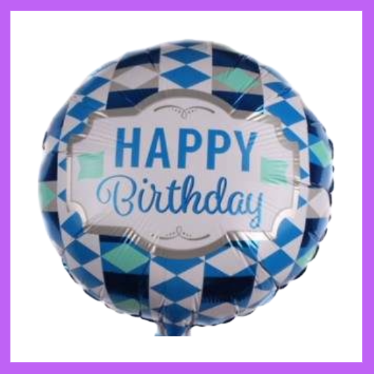 18" Round Blue and White Happy Birthday Foil Balloon HB16