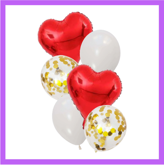 6 Pcs set Red Hearts with Confetti Balloons Bouquet BQ23