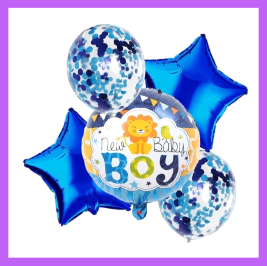 5 Pcs Set of Gender Reval New Baby Boy with Confetti and Star Balloons BQ19