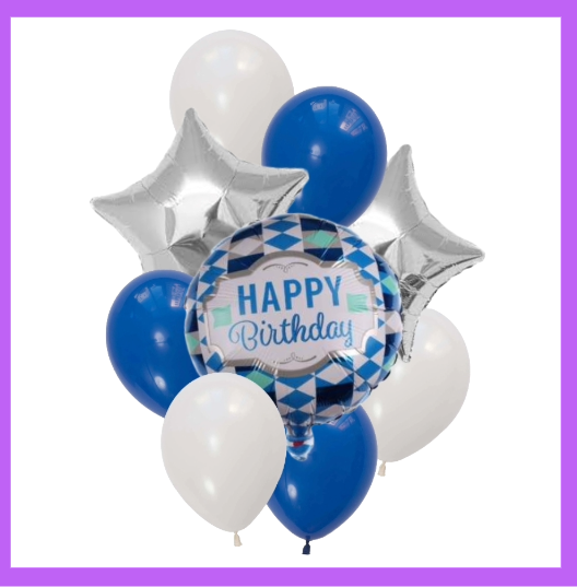 9 Pcs Set of Happy Birthday Balloon Bouquet with Silver Stars BQ13