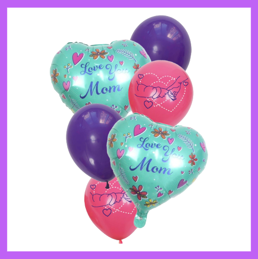 6 Pcs Set Assorted I love you Mom Balloon Bouquet MD09