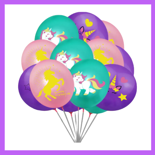 12 Piece set of mix unicorn latex balloon bouquet BQ76