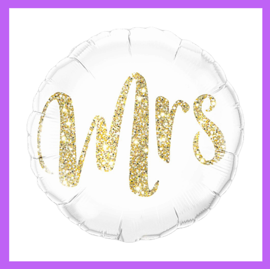 18" White And Gold MRS Foil Balloon W02