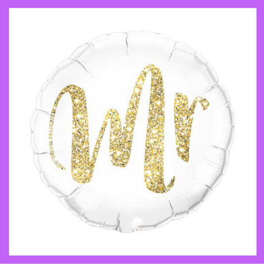 18" White And Gold MR Foil Balloon W01