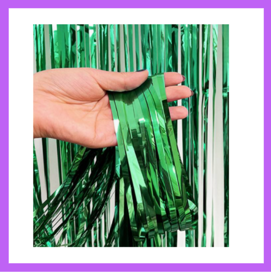 9 Ft long Set of Two Green Foil Curtain Backdrop FC09