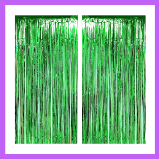 9 Ft long Set of Two Green Foil Curtain Backdrop FC09