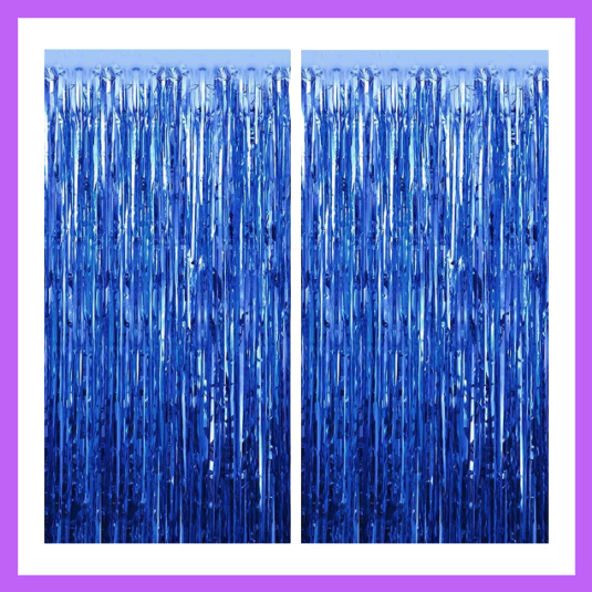 9 Ft long Set of Two Royal Blue Foil Curtain Backdrop FC07